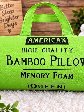 BAMBOO Bright Lime Green Memory Foam Pillow - Queen